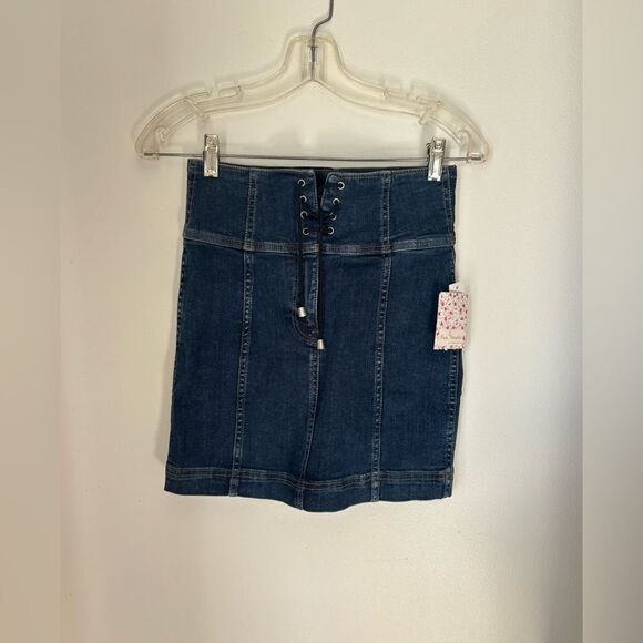 Free People Dresses & Skirts - NWT Free People denim lace up skirt size 0 97 % cotton
